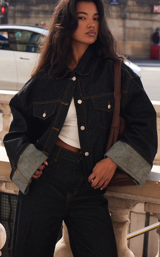 Marcc Raw Indigo Wash Turn Up Cuff Contrast Stitch Denim Jacket