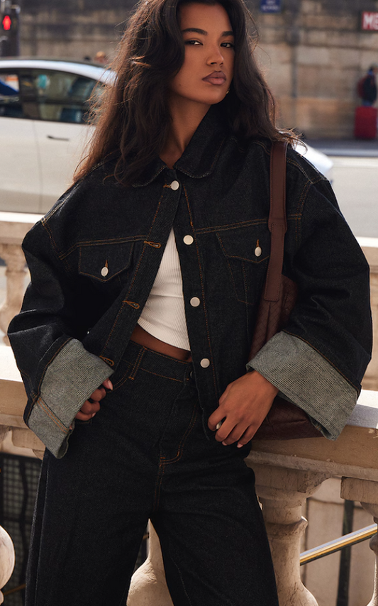 Marcc Raw Indigo Wash Turn Up Cuff Contrast Stitch Denim Jacket